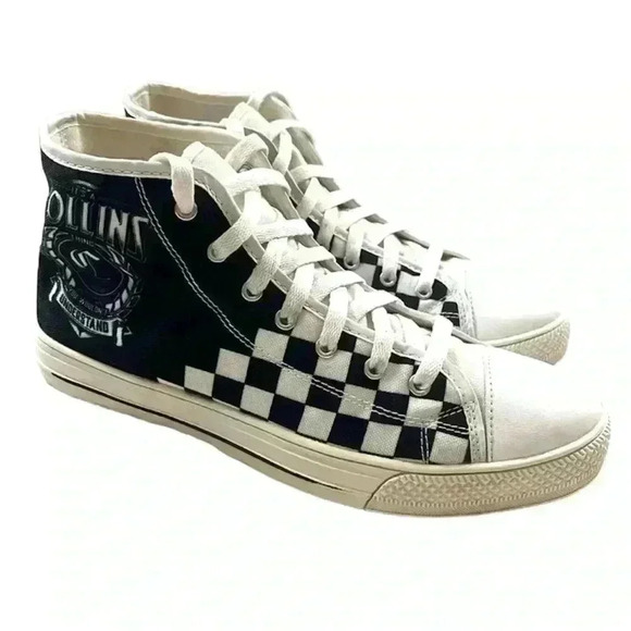 Collins Black/White Checker “Its A Collin’s Thing” Graphic Lace High Top Size 10 - Picture 1 of 14